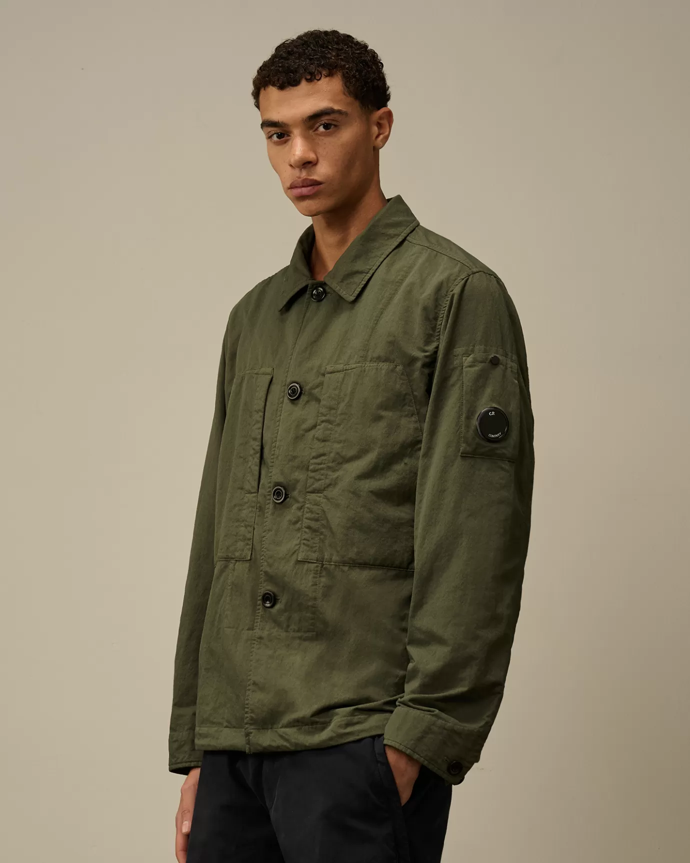 Diagonal Flatt Nylon Buttoned Overshirt<C.P. Company Flash Sale