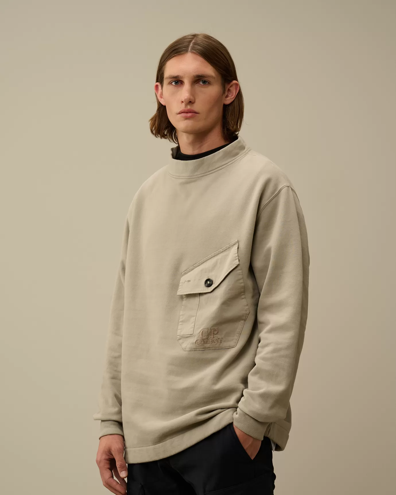 Diagonal Fleece Mixed Funnel Neck Sweatshirt<C.P. Company Discount