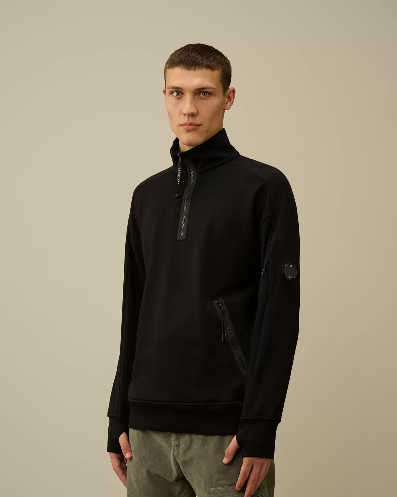 Diagonal Raised Fleece Half Zipped Sweatshirt<C.P. Company Clearance