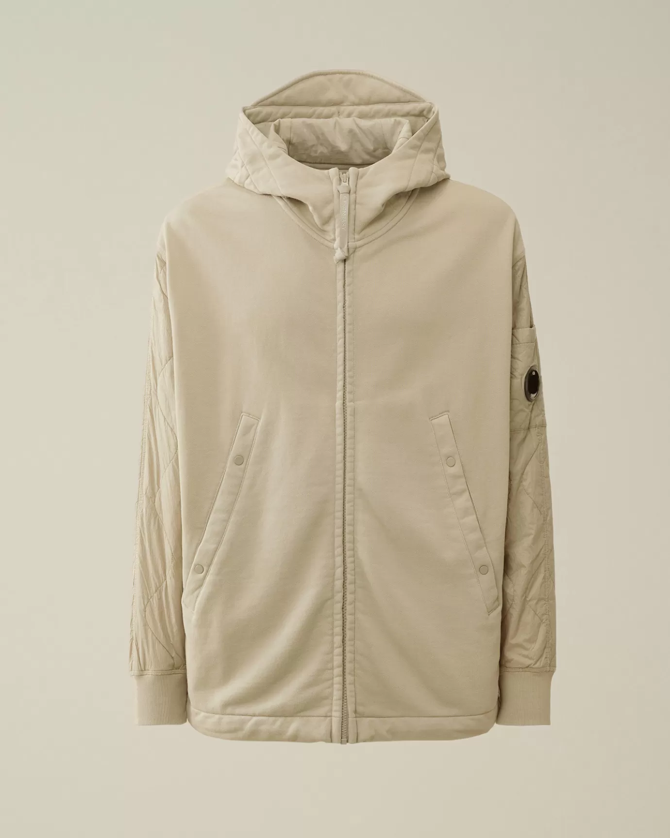 Diagonal Raised Fleece Mixed Quilted Hooded Sweatshirt<C.P. Company Hot