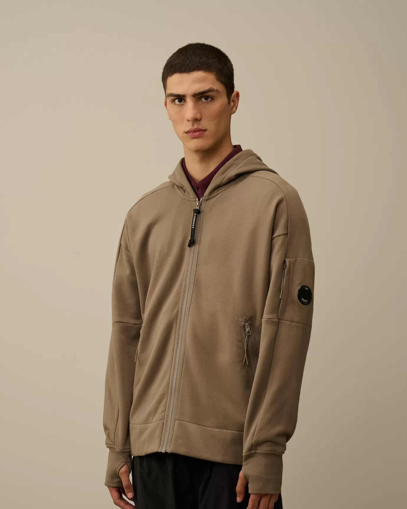 Diagonal Raised Fleece Zipped Hooded Sweatshirt<C.P. Company Best