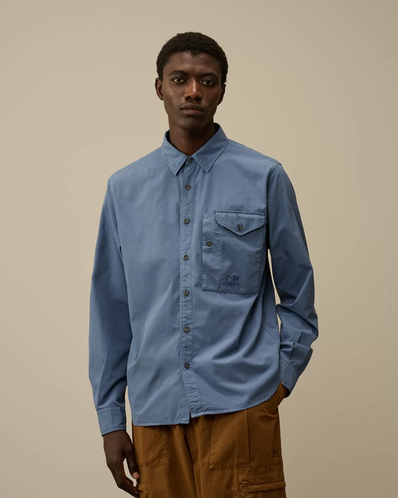 Emerized Popeline Buttoned Shirt<C.P. Company Cheap