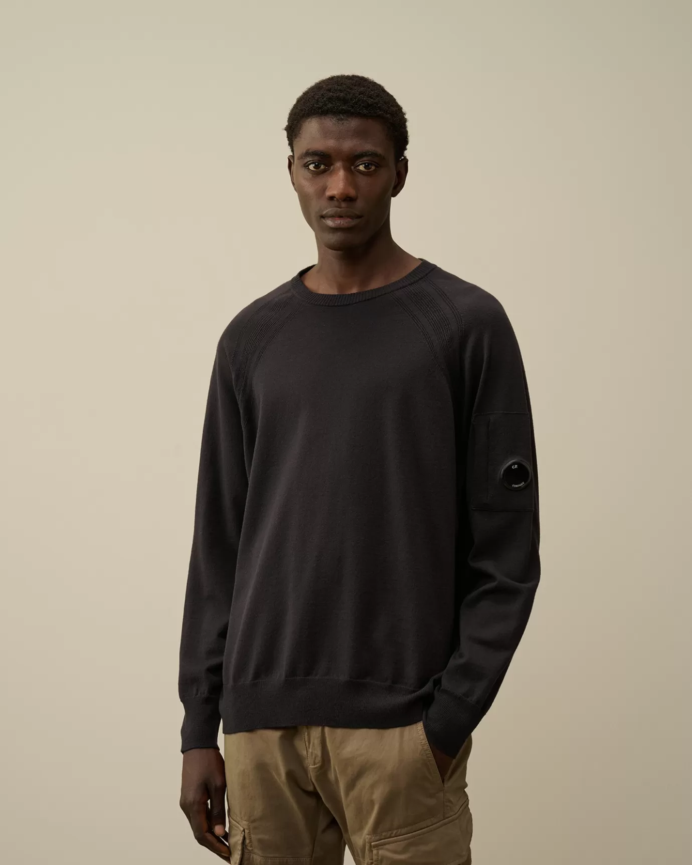 Extra Fine Merino Wool Crew Neck Stitched Knit<C.P. Company Best