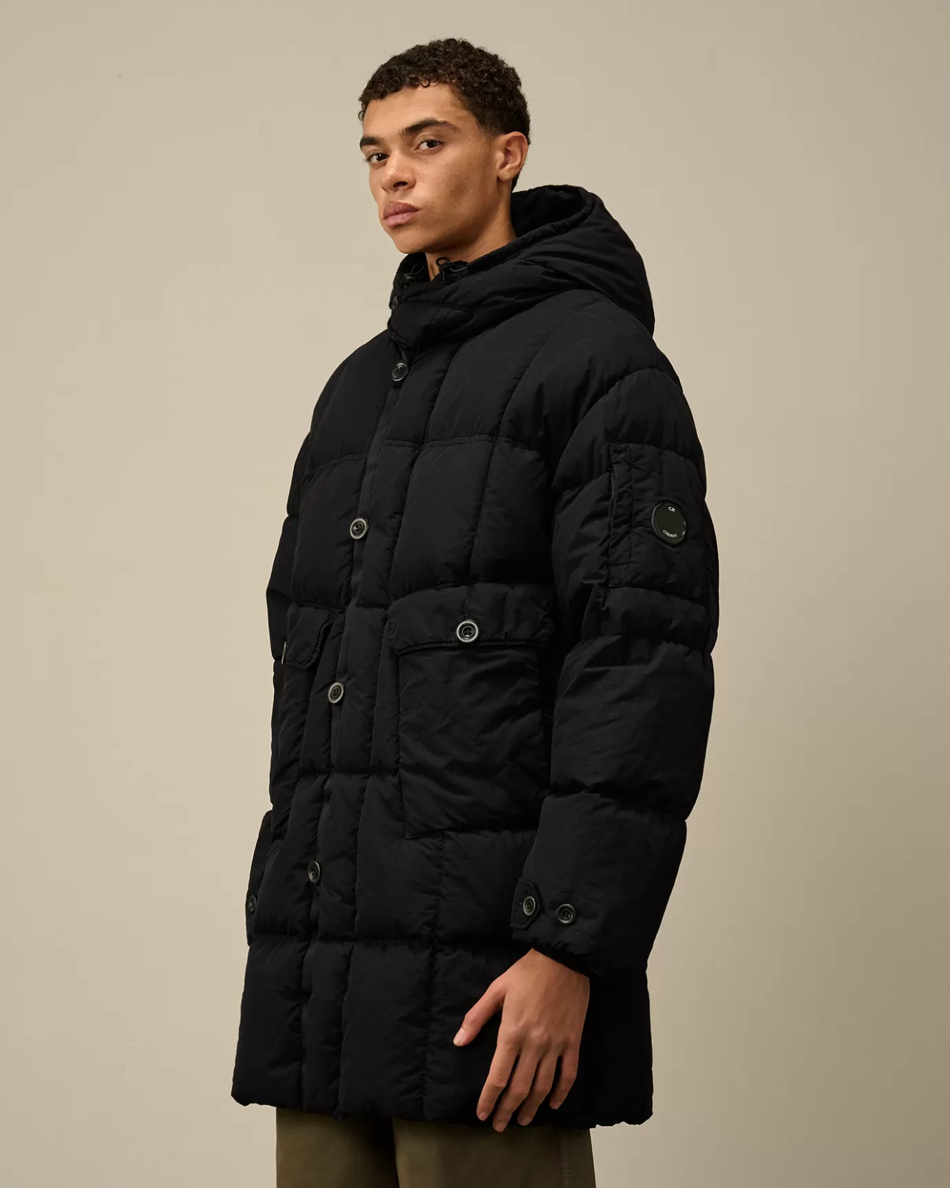 Flatt Nylon Hooded Long Down Jacket<C.P. Company Clearance