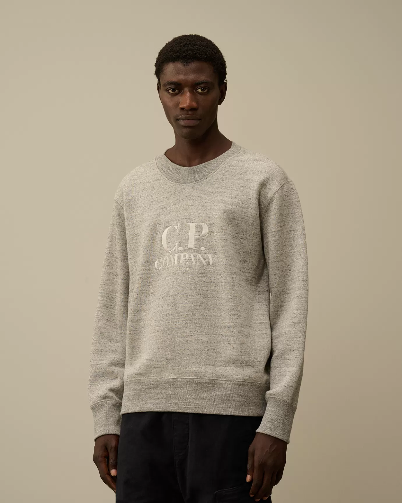 Japanese Mélange Fleece Logo Crewneck Sweatshirt<C.P. Company Shop