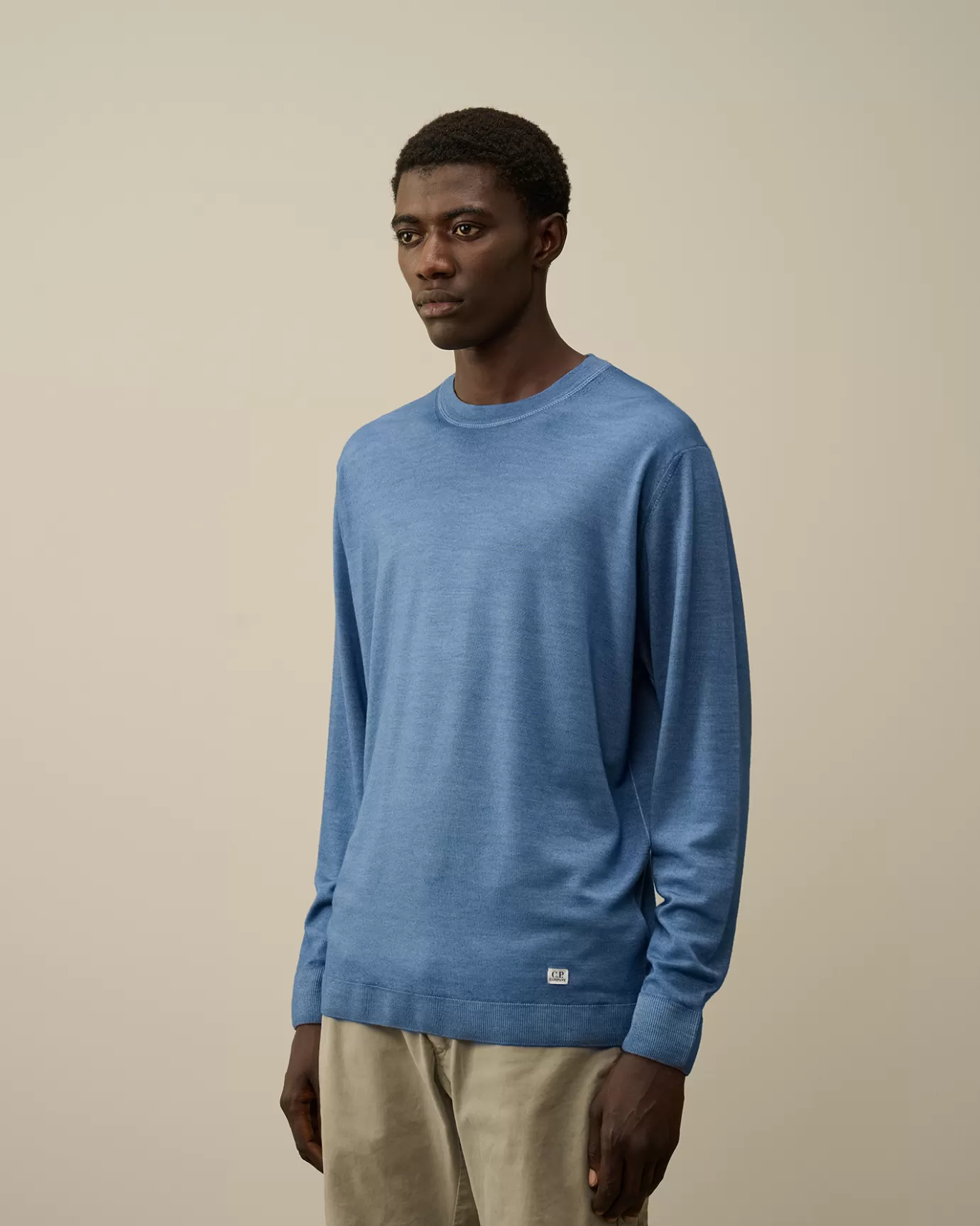 Merino Wool Fast Dyed Crew Neck Logo Knit<C.P. Company Outlet