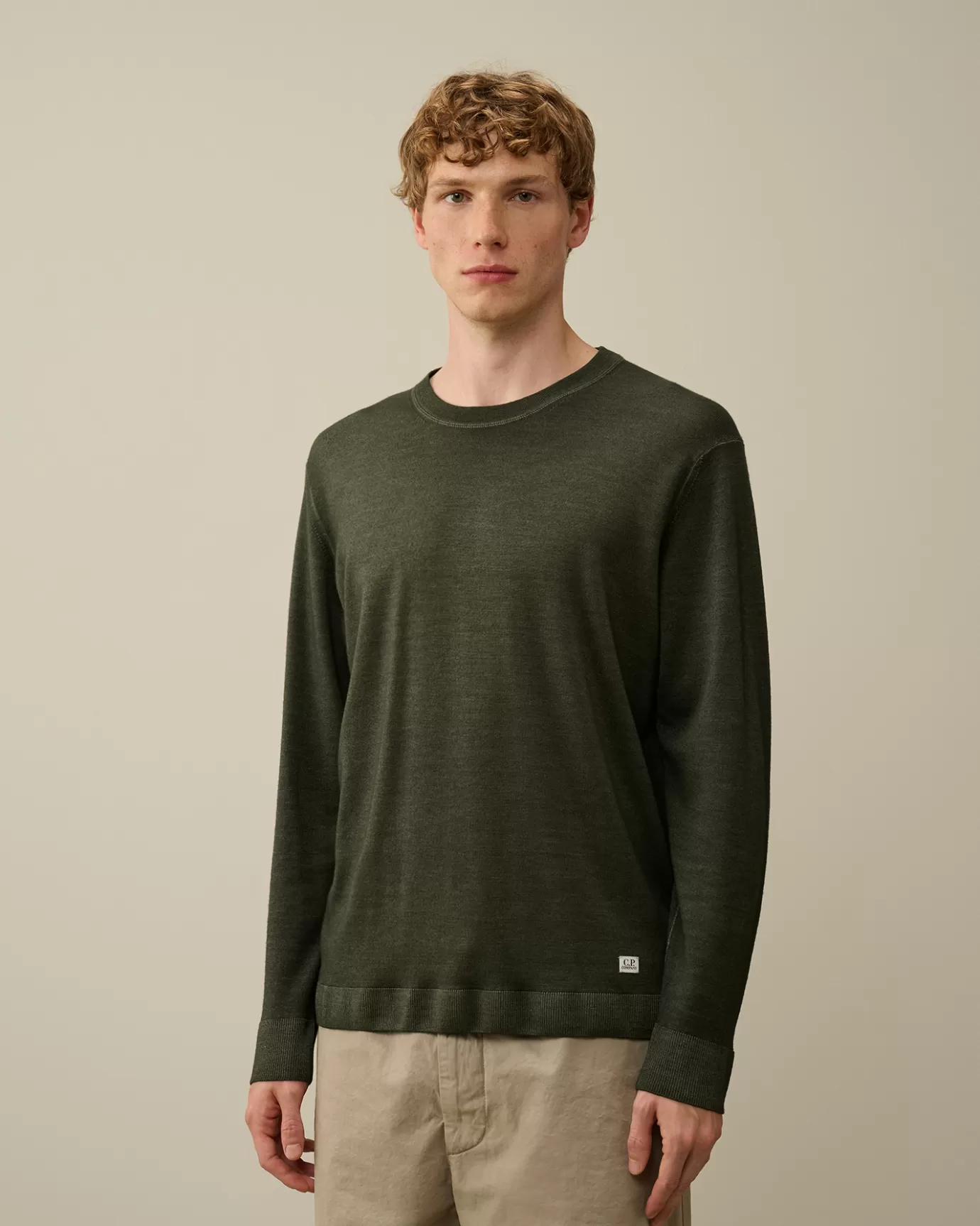 Merino Wool Fast Dyed Crew Neck Logo Knit<C.P. Company Shop