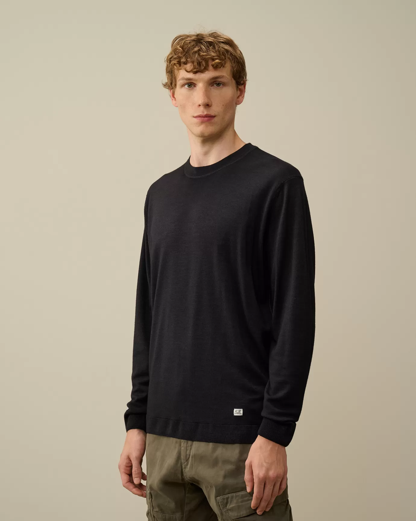 Merino Wool Fast Dyed Crew Neck Logo Knit<C.P. Company Flash Sale