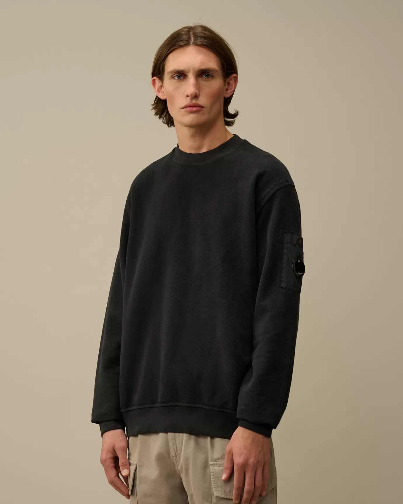 Reverse Brushed & Emerized Diagonal Fleece Crewneck Sweatshirt<C.P. Company Cheap