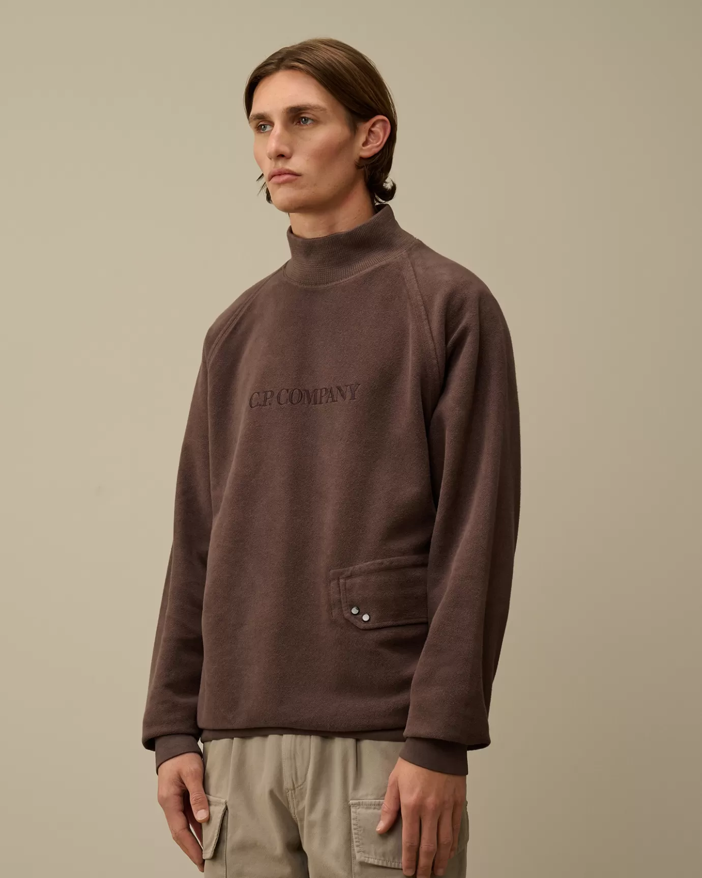 Reverse Brushed & Emerized Diagonal Fleece Funnel Neck Sweatshirt<C.P. Company Outlet