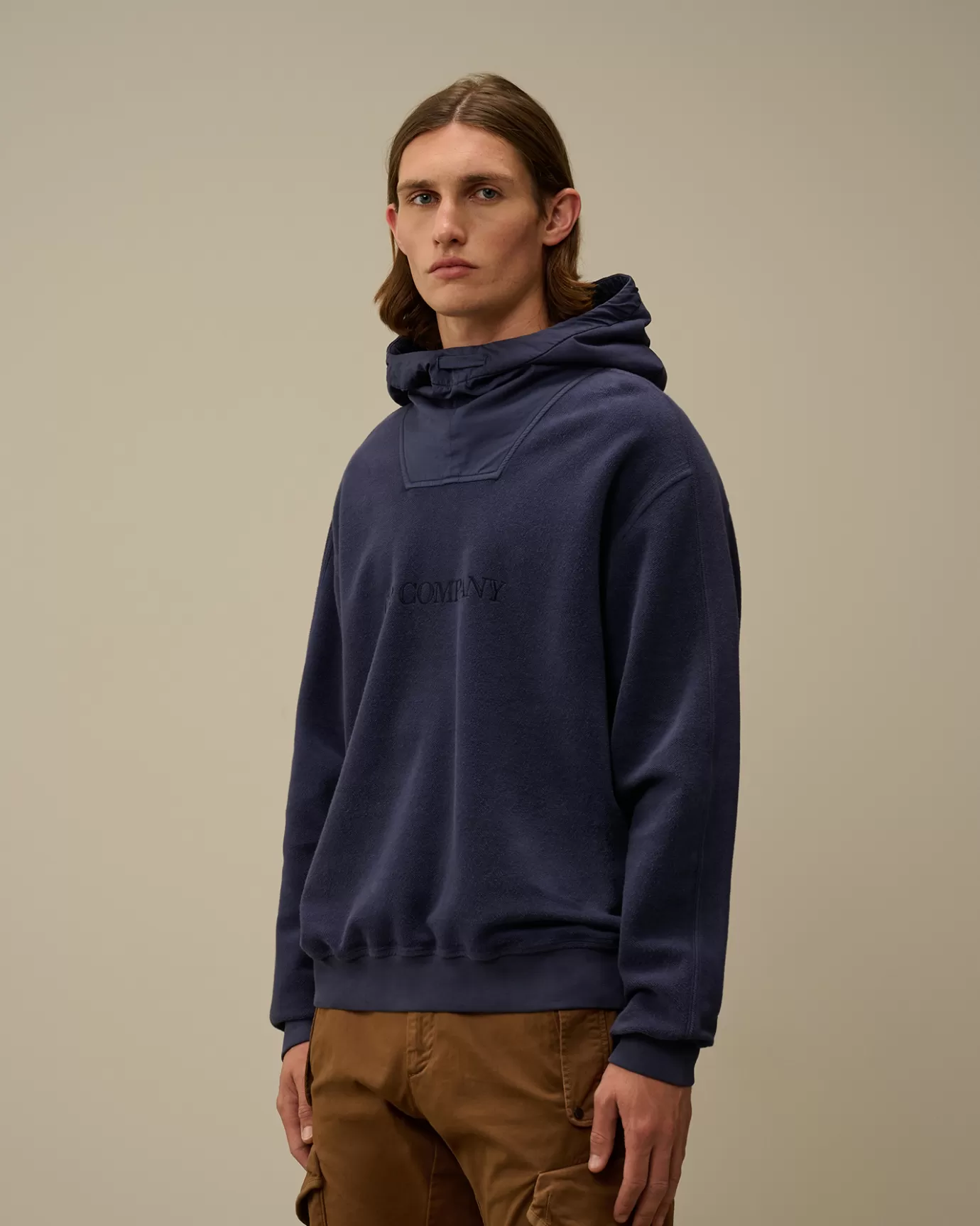 Reverse Brushed & Emerized Diagonal Fleece Mixed Hooded Sweatshirt<C.P. Company Sale