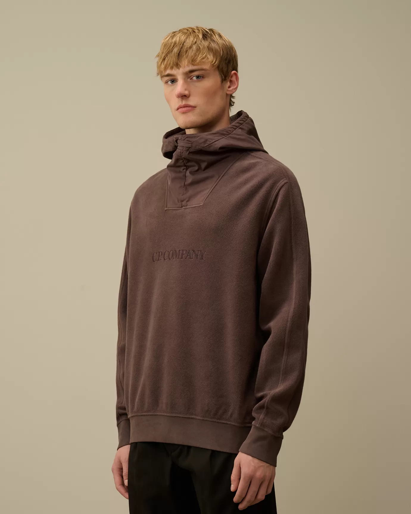 Reverse Brushed & Emerized Diagonal Fleece Mixed Hooded Sweatshirt<C.P. Company Store