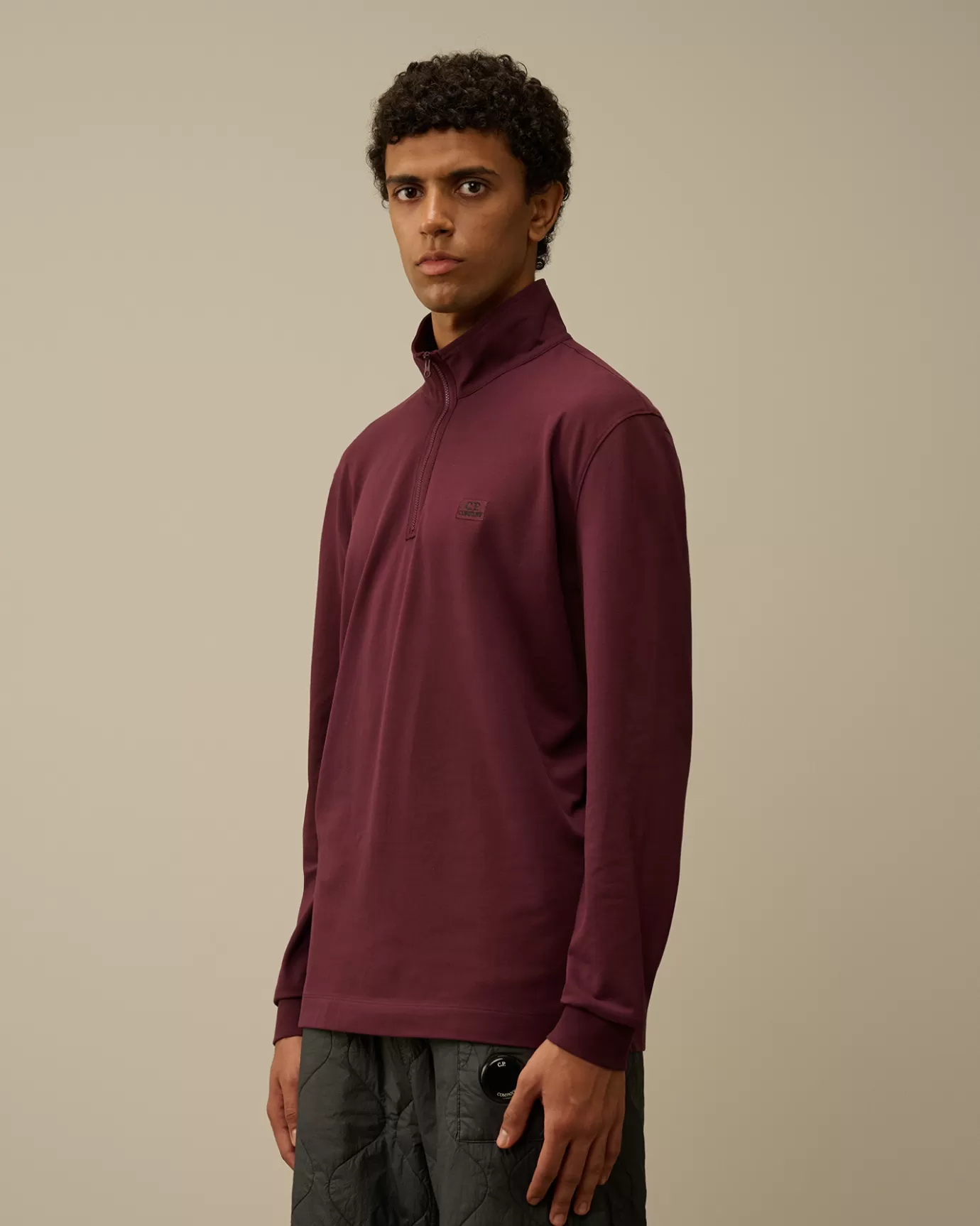 Stretch Piquet Longsleeve Zipped Polo<C.P. Company Best Sale