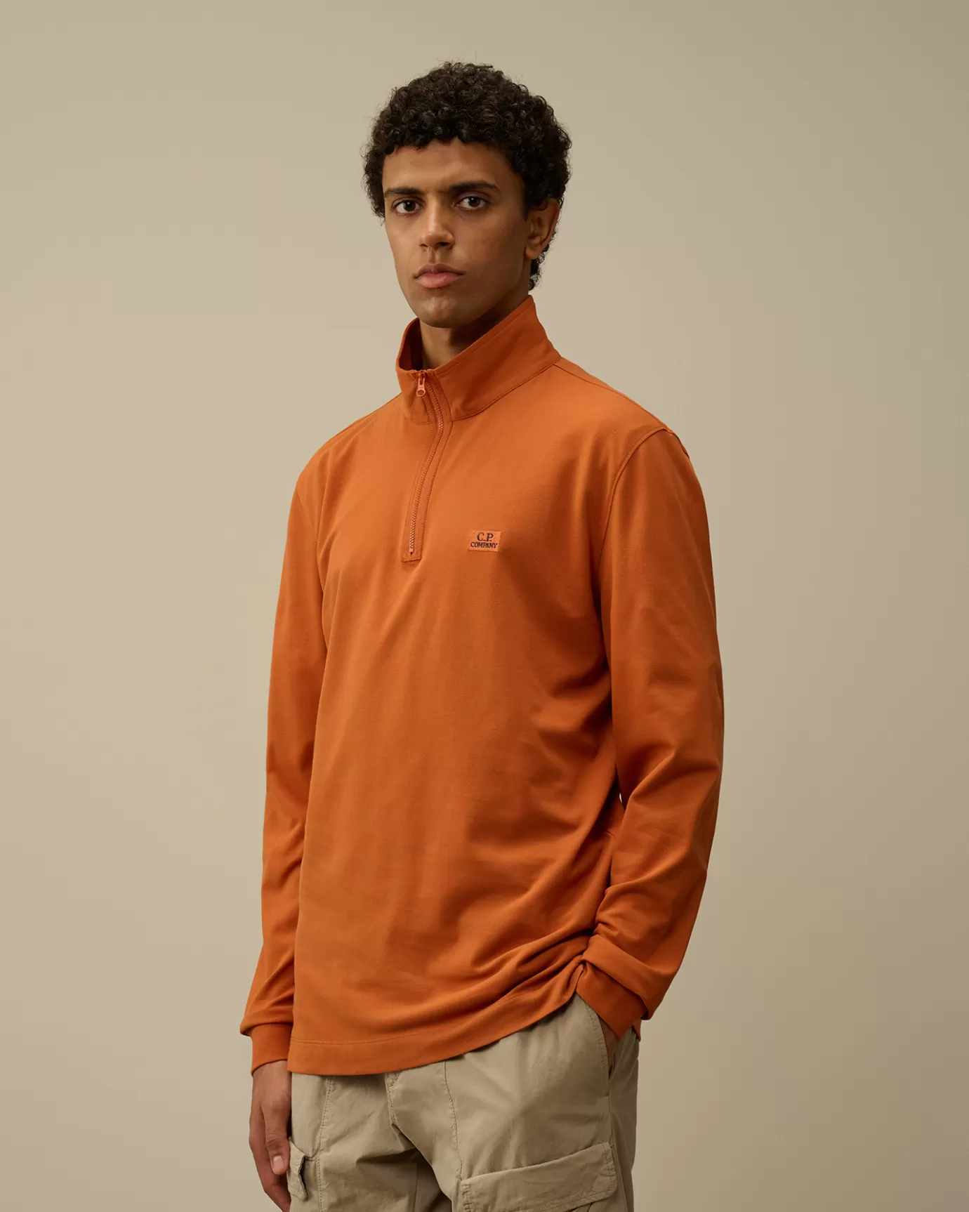 Stretch Piquet Longsleeve Zipped Polo<C.P. Company Clearance