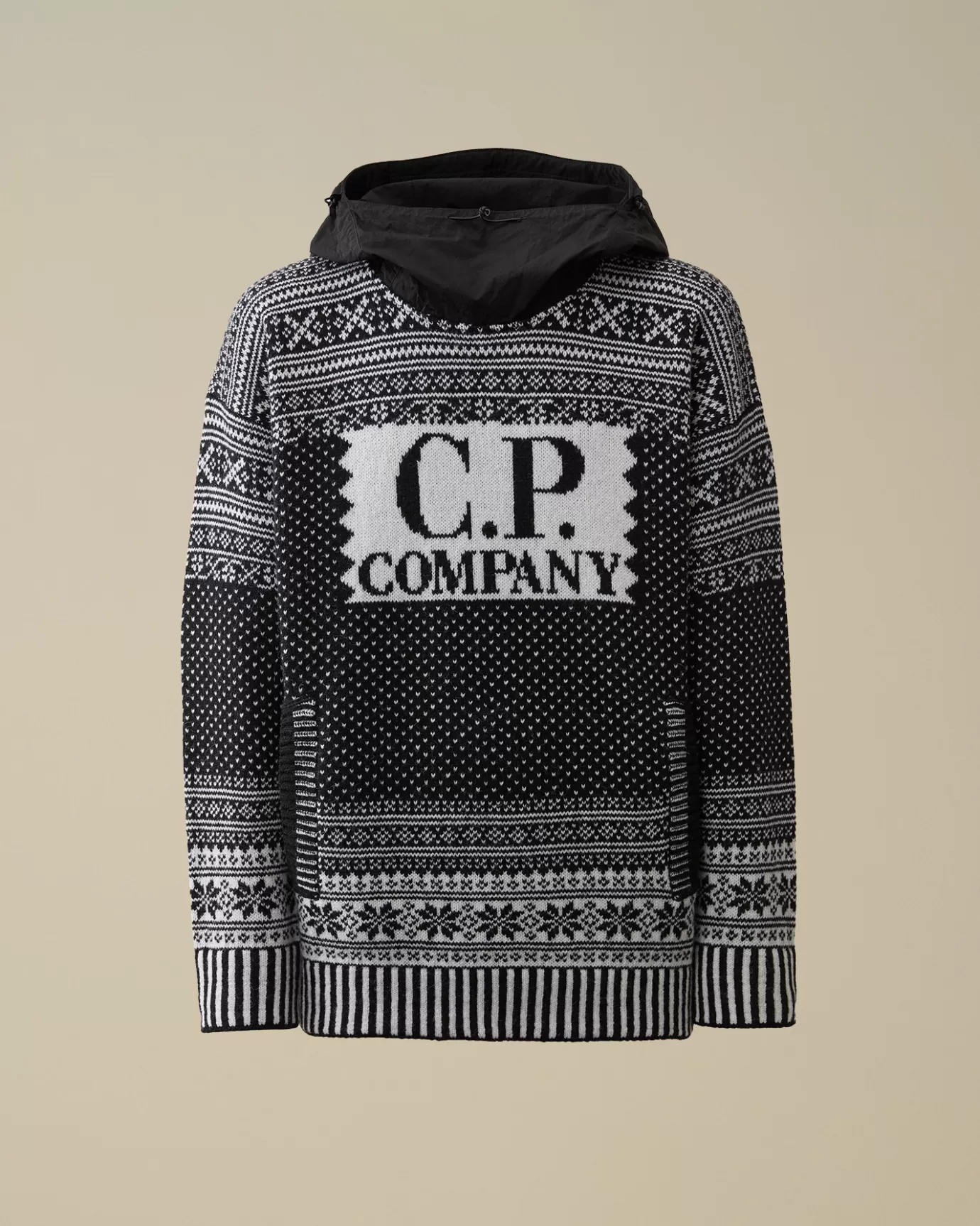 Wool Jacquard Mixed Hooded Logo Knit<C.P. Company Discount