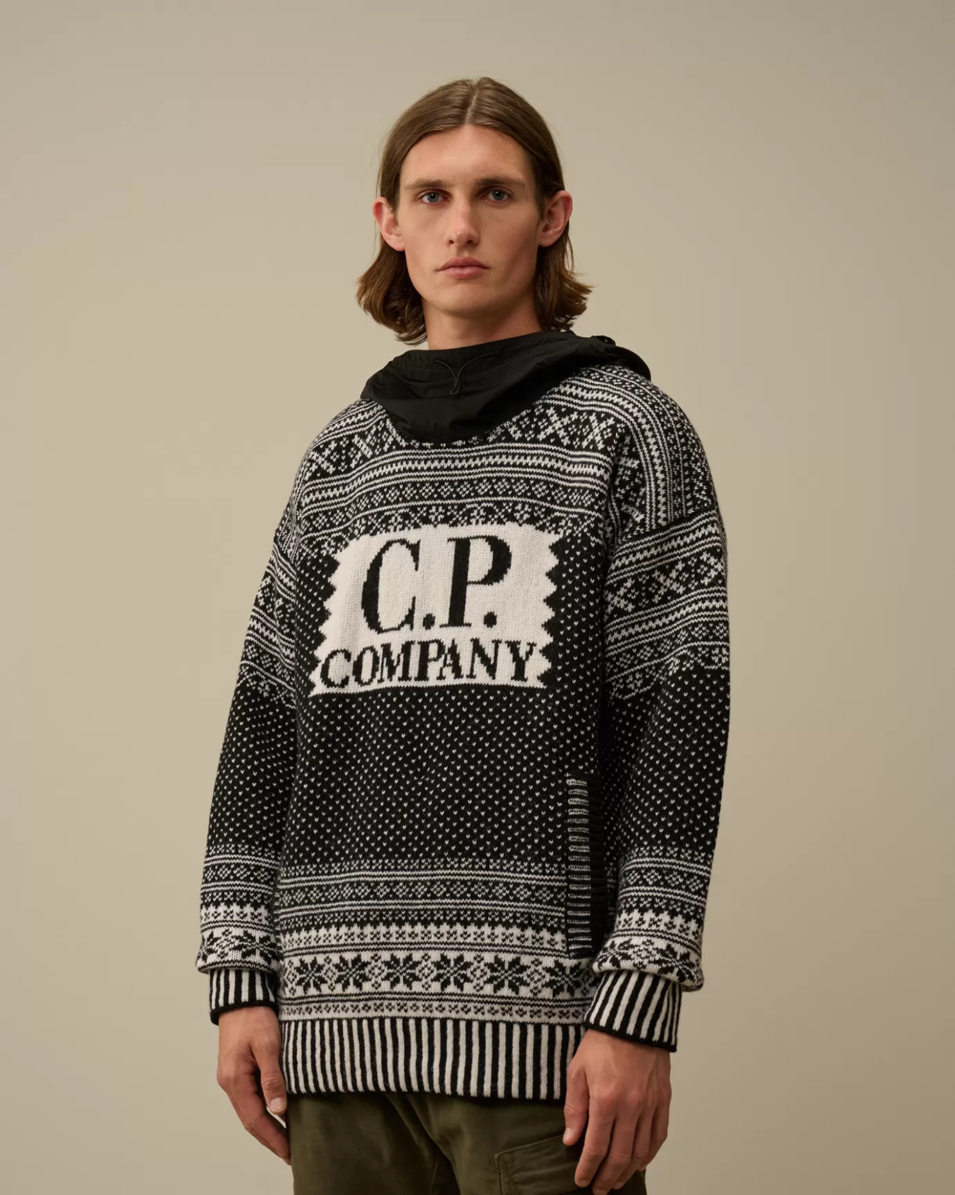 Wool Jacquard Mixed Hooded Logo Knit<C.P. Company Discount